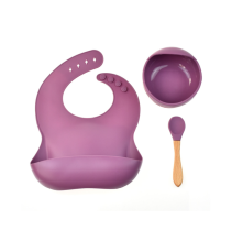 Best selling food grade100% Premium Quality Silicone Baby Feeding Set , baby feeding tool bib bowl spoon set